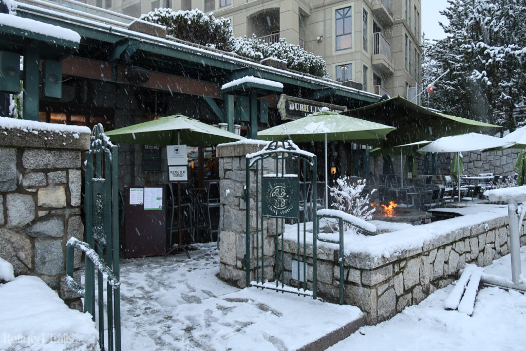 Exterior of Dubh Linn Gate in Whistler, Canada in winter
