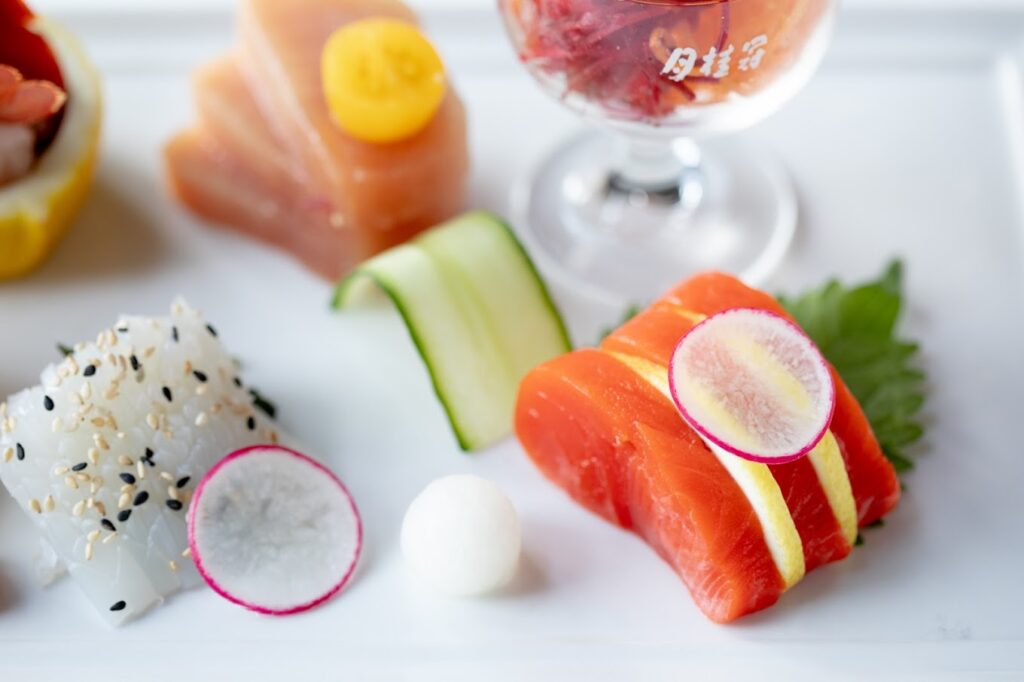 Sushi pieces on a plate