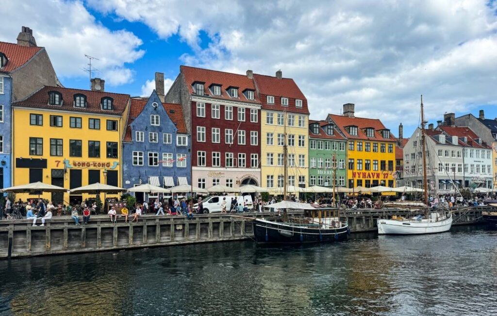 View of Nyhavn canal in Copenhagen with colorful houses