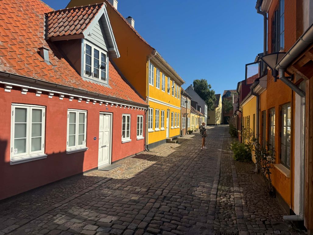 Laneway in Odense, Denmark with colorful homes