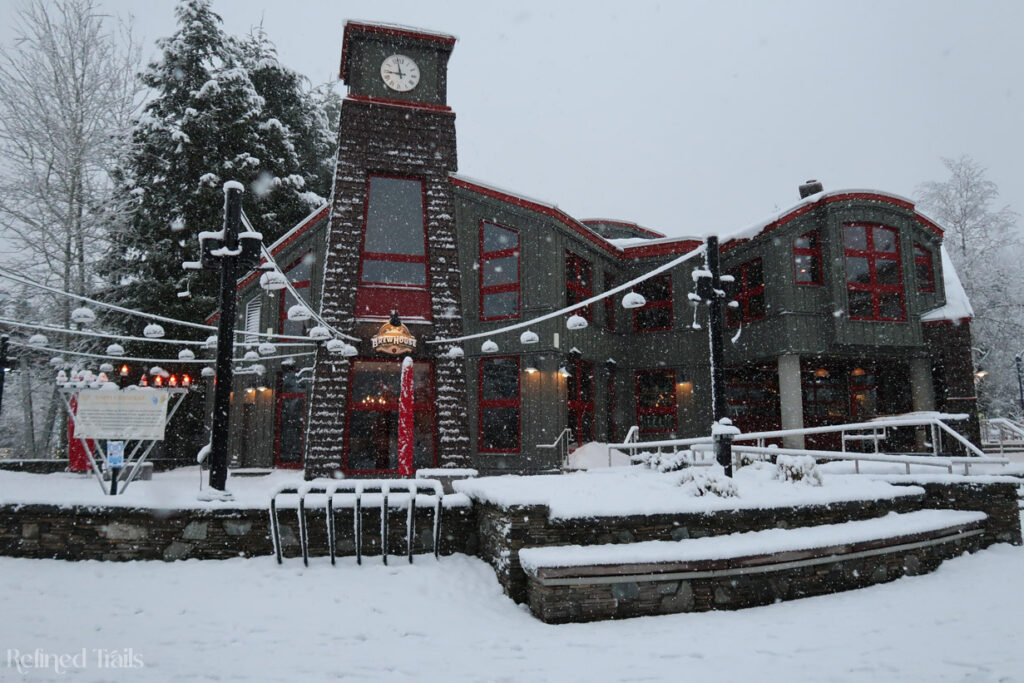 Exterior of The Brewhouse in Whistler, Canada in winter