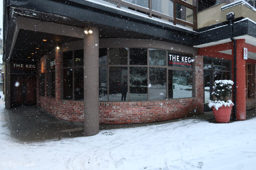 Exterior of The Keg Steakhouse in Whistler, Canada in winter