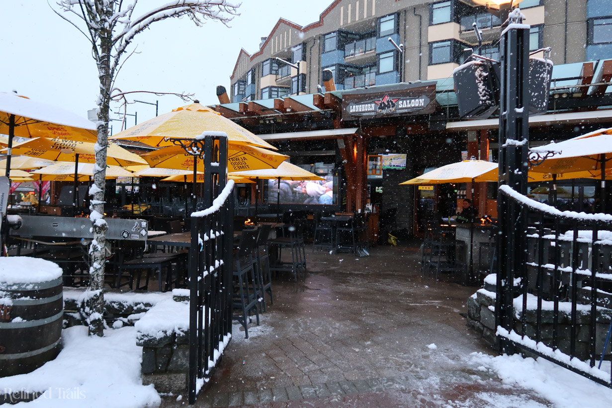 Exterior of The Longhorn Saloon in Whistler, Canada in winter