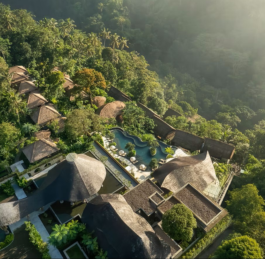 Akohara Buahan Village Retreat terraced hillside villas overlooking jungle valley Bali