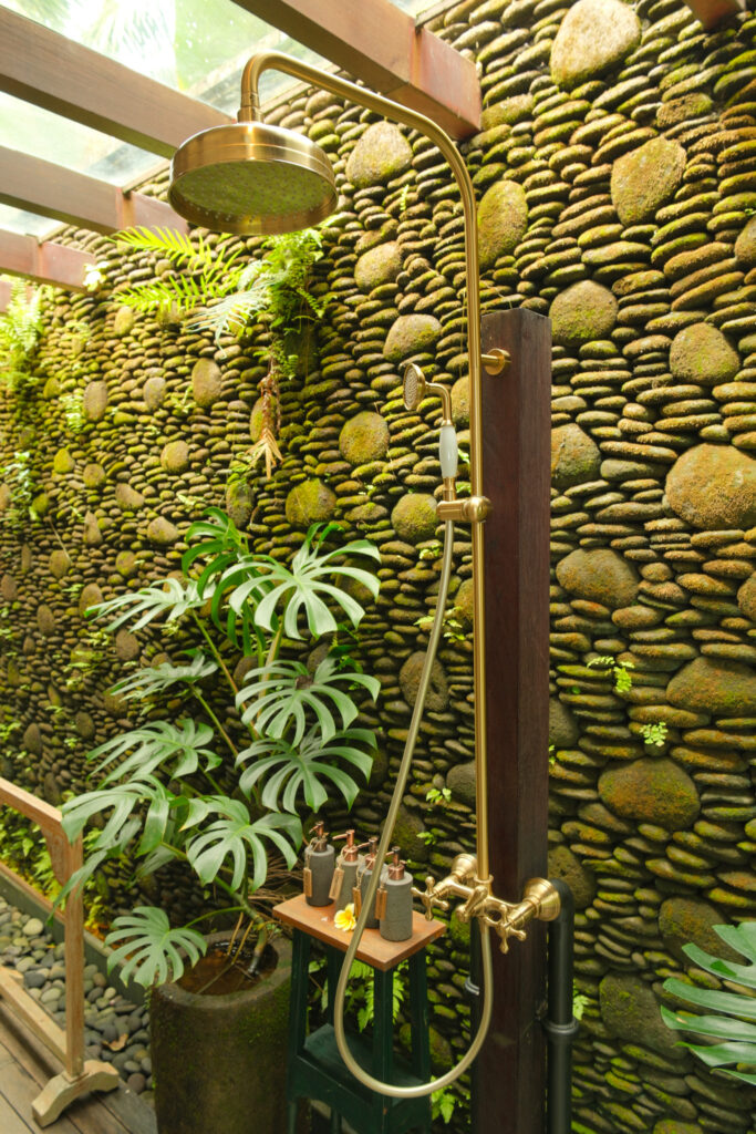 Outdoor shower at Akohara Buahan Village Retreat Ubud Bali