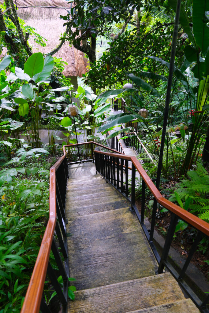 Staircase pathways between villa rows Akohara Buahan Village Retreat Bali
