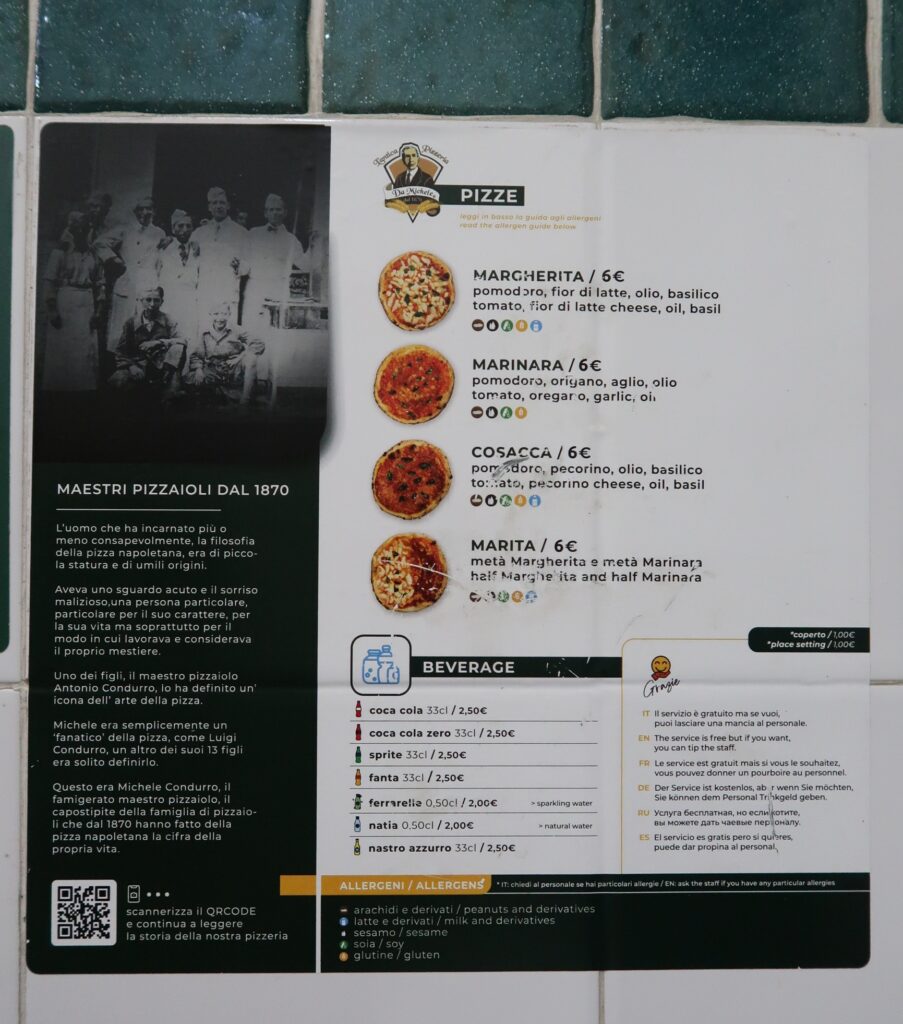 L'Antica Pizzeria Da Michele Naples dine-in menu