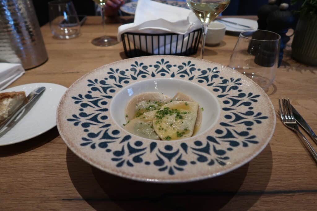 Mezzelune stuffed with spinach and ricotta at Hotel Recort in Italy