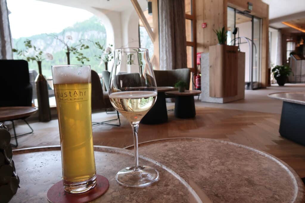 Beer and sparkling wine in the welcome lounge at Hotel Recort
