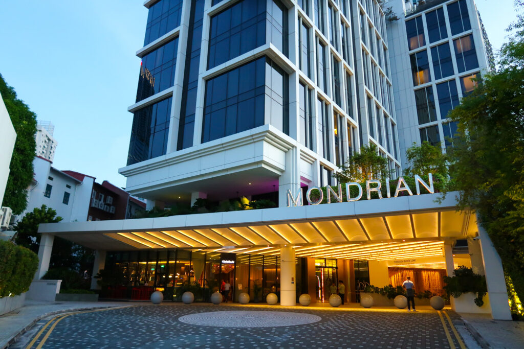 Outside entrance to the Mondrian Singapore Duxton hotel