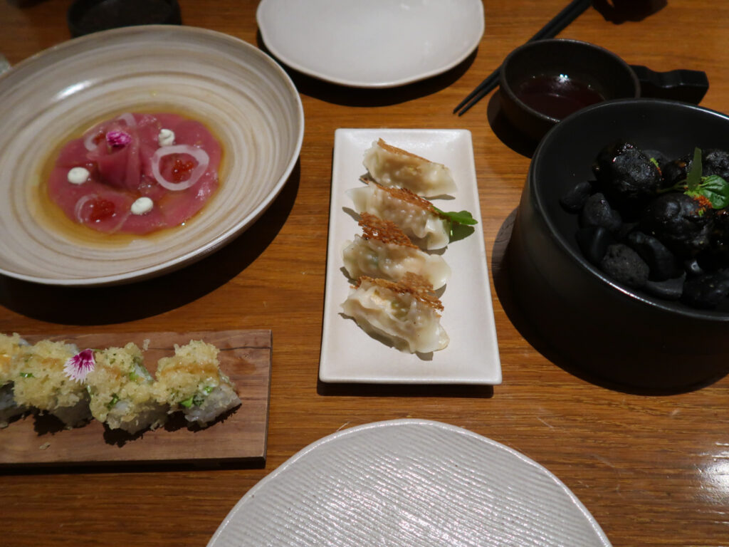 Gyoza, sushi, karaage at Izakaya at The Apurva Kempinski Bali