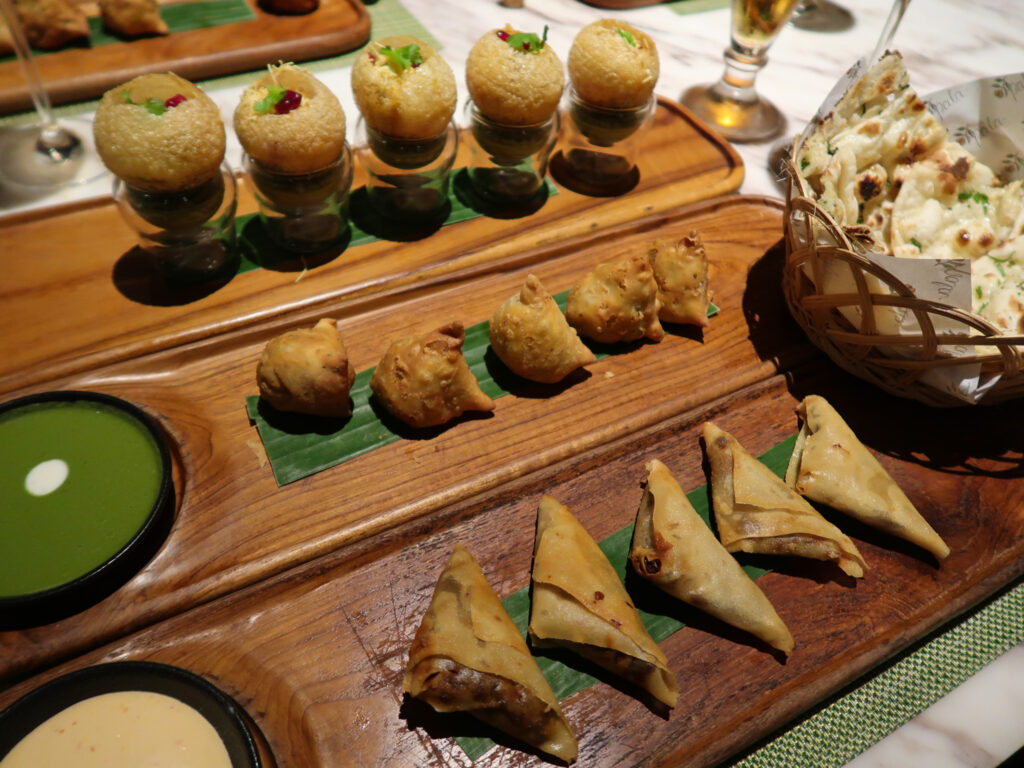 Pani puri and samosas at Pala Rooftop & Bar Kempinski Bali