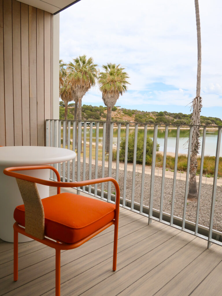 Balcony views of the lake at The Lodge Wadjemup