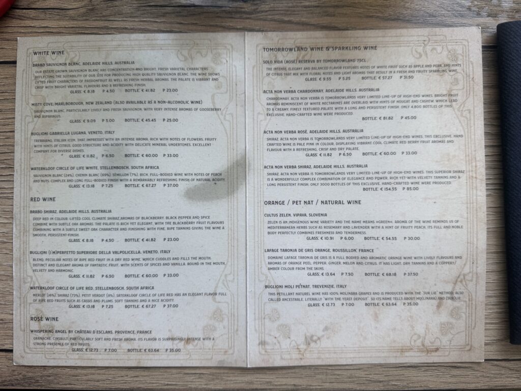 Wine Menu at Brasa at Tomorrowland