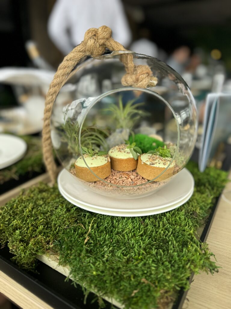 Hamachi tartare at Tomorrowland Mainstage Restaurant cauliflower mousse